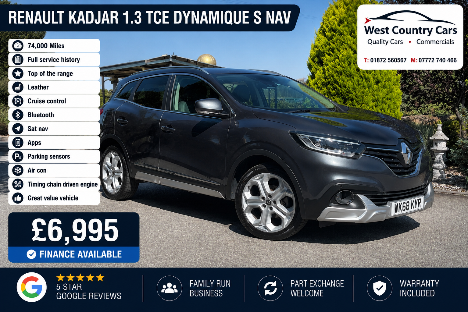 2018 Renault Kadjar 1.3 TCE Dynamique S Nav-£6,995/ 74,000 Miles/ Full Service History/ Great Value Vehicle/ Used Cars Truro