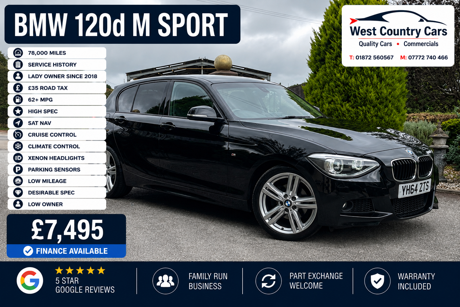 2014 BMW 120D M Sport-£7,495/ 78,000 Miles/ Service History/ £35 Tax/ Low Owner/ Used Cars Truro