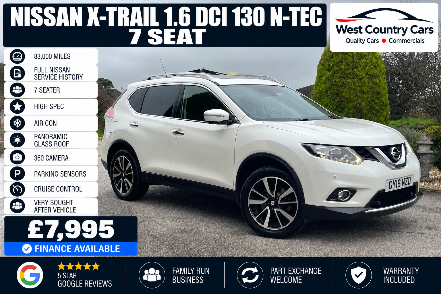 2016 Nissan X-Trail 1.6 DCI 130 N-Tec 7 Seat-£7,995/ 83,000 Miles/ Full Nissan Main Dealer History/ 7 Seater/ Great SUV/ Used Cars Truro