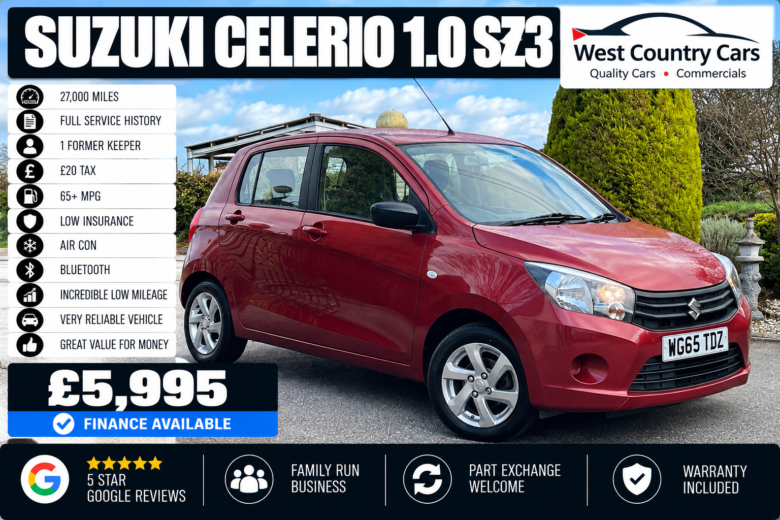 2015 Suzuki Celerio 1.0 SZ3-£5,995/ 27,000 Miles/ 1 Former Keeper/ Full History/ £20 Tax/ Used Cars Truro